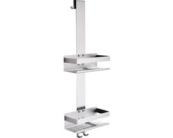 Hangende doucheplank met 2 verdiepingen, geborsteld nikkel, SUS304 roestvrij staal, dubbele douchemand, hangende plank met haken voor glazen douchewand, K07-23BN-2GL