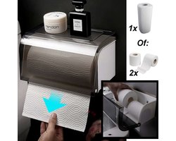 Hangende Dubbele Toiletrolhouder met leg plankje voor 2x WC papier Rollen OF 1x Keuken Rol papier - Zonder boren