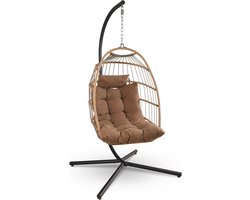 Hangende Ei-Stoel met Stand voor Ontspanning - Schommelstoel tot 250 kg met Rieten Basis en Stalen Frame