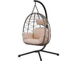 Hangende ei-stoel - verstelbaar hoogte, metalen frame, inclusief kussen en hoofdsteun - Metaal, Beige Kussen