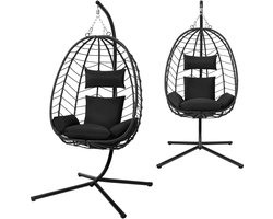 Hangende Ei-stoelen - Hangmat - Headrest - met Metalen Standaard - Zitkussen - Draagvermogen 150 kg - voor Tuin - Balkon - Terrasdecoratie - 102 x 100 x 196 cm - Antraciet