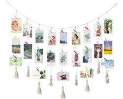 Hangende fotodisplay - Wanddecoratie collage - Herinneringen tonen - Met 20 clips - 100x70cm - Katoen