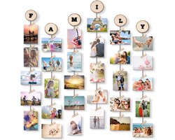 Hangende fotolijst fotolijst doe-het-zelf fotolijsten collage set collage fotolijsten met 6 lijnen en 30 houten clips (2 vellen alfabet & nummerstickers)