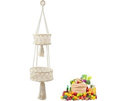 Hangende Fruitmand Boho - Handgeweven Katoen - 2 Verdienpingen
