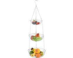 hangende fruitmand - etagère - 3 laags - 82 x 26,5 cm - draadmand - zilver