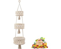 Hangende Fruitmand Met 3 Lagen - Boho Keukenaccessoire - 1 stuk - Katoen