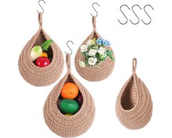 Hangende fruitmanden set van 3 - Katoenen opbergmanden voor keuken en wanddecoratie