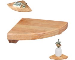 Hangende hoekplank - Massief houten hoekplank - Houten wandplank - Wanddisplayplank - Massief eikenhout - Houten wandplank met afgeronde hoeken - Gebogen ontwerp - Vintage landelijke stijl - 22 cm - Geschikt voor slaapkamers en woonkamers