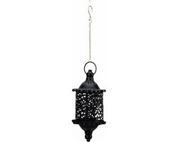 Hangende Kaarsenhouder - Kandelaar Marokkaans - Sfeer Creëren - Vintage Uitgehold Design - 18 x 8.5 cm - Zwart