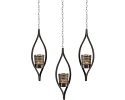 Hangende Kandelaars Met Theelichtglas Set Van 3 - Balck Metalen Muur Hangende Theelichthouders Vintage Decoratieve Lantaarns Muurkunst Decor Voor Tuin Eetkamer Entree