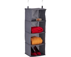hangende kast organizer - 4 vakken - stof - 97 x 30 x 30 cm - 2 haken - opbergsysteem - schoenen - grijs