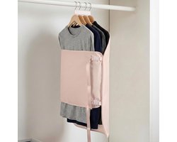 Hangende kledingorganizer met compressiefunctie – Ruimtebesparende opbergoplossing voor kledingkast, ideaal voor 30 dunne kledingstukken, satijn, roze, efficiënt en praktisch