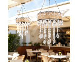 Hangende kroonluchter op zonne-energie voor buiten, waterdichte rustieke rotan hanglamp met heldere warmwitte LED, decoratieve hanglamp voor terras, tuinhuisje, bruiloft, feest, tuin, veranda