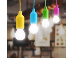 Hangende LED kinderveiligheidslamp, geschikt voor boomhutten, speelhuizen, kamperen, binnen/buiten, batterijgevoede lamp, kleurrijke LED-trekkoordnachtlamp (roze, geel, lichtblauw, groen)