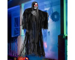 Hangende Magere Hein - Skelet Decoratie - Halloween Versiering - Griezelig Geluid - 59 Inch - Zwart
