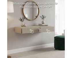 Hangende make-uptafel 110x40x16 cm – Zwevende kaptafel met 2 laden – Grijs-Beige wand make-uptafel voor slaapkamer & beautyhoek – Pauwhome