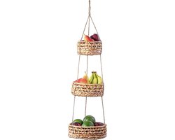 Hangende mand voor fruit - 3-laags handgemaakt geweven zeegras rattan - hangende keuken mand - boho groentenopslag - decoratie organiseerder.