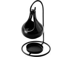Hangende metalen kaarsendiffuser (zwart), geschikt voor etherische oliën en geuren, decoratieve hangende woonaccessoires voor de woonkamer en aromatherapie.