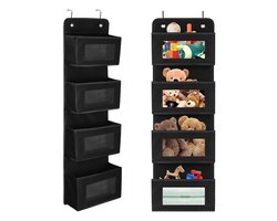 Hangende opbergbox hang organizer met 4 compartimenten, verdicte fleece stof hang plank, wordt geleverd met 4 grote zakken en 2 metalen haken, hang plank kledingdoos