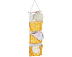 hangende opberger - 3 vakken - katoen - 74 x 20 cm - wandorganizer badkamer - crème-geel