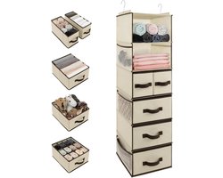 Hangende Opberger - Kast Organizer - Kleding Opbergen - Met 5 Lades - 31 x 35 x 118 cm - Khaki