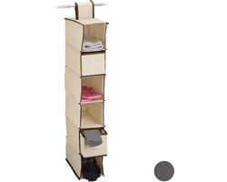 hangende opberger stof - 6 vakken - 2 lades - voor kledingkast - 82 x 14,5 x 30 cm - beige