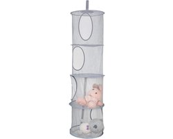 Hangende opbergoplossing voor knuffeldieren, stoffen organizer, vouwbaar net, 4 niveaus voor speelgoed, kleding en snacks, grijs