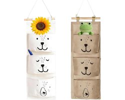 Hangende Opbergtas - Wandorganizer Opberger - Ruimte Besparen - Drievoudig Vak Ontwerp - 20x60cm - Wit en Grijs