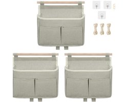 Hangende Opbergzak - 3 stuks - Wandorganizer - Hangende Opberger - Organizer - Opbergtas - Opbergtassen - met klevende haken - Ruimtebesparende - Katoenen en linnen - Voor muren of Deuren - Opvouwbare - Grijs