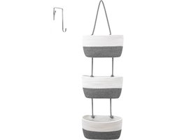Hangende organizer - 3-traps opbergsysteem - Deurmand - Wandgemonteerde opbergmanden - Katoenen touw - Hangmand - Woonkamer en slaapkamer - Badkamer en kinderkamer