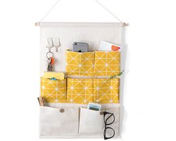 Hangende Organizer – 7 Vakken – Katoenen Wandopberger in Geel-35cm*49cm