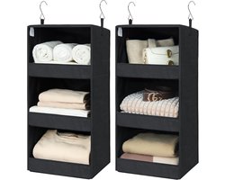 Hangende Organizer en Hangkast Opbergen - Kledingkast Storage System, Zwart, Pack of 2