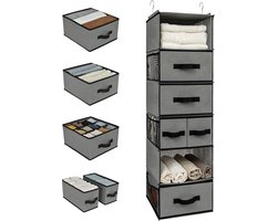 Hangende Organizer met 6 Vakken - Kledingkast Opberger - Grijs Hanging Storage Shelf Kledingkast