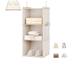 Hangende organizer met vakken - Kledingopberger organiser - Organizer kledingkast met 3 vakken - Stoffen opberger en zijzak - Opvouwbaar - 30x30x60cm - Voor slaapkamer en gezinskledingopberging