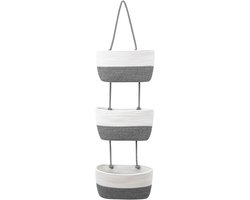 Hangende organizer opbergsysteem 3-traps deurmand - wand-gemonteerde opbergmanden van katoenen touw - hangmand voor woonkamer slaapkamer - badkamer kinderkamer
