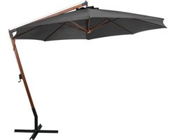 Hangende parasol Grijs Antraciet Dennenhout | Watervast – UV bestendig – Kleurvast Zweefparasol – Massief houten paal Bamboe | Stabiel – 290 cm hoog | Tuin decoratie – Parasol – Zonparasol - Tuinparasol