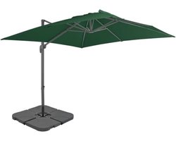 Hangende parasol Groen met stevige afneembare voet | Watervast – UV bestendig – Kleurvast | Zweefparasol – Stabiel – 247 cm hoog | Tuin decoratie – Parasol – Zonparasol - Tuinparasol