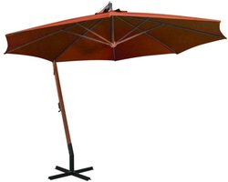 Hangende parasol Terracotta Dennenhout | Watervast – UV bestendig – Kleurvast | Zweefparasol – Massief houten paal Bamboe | Stabiel – 290 cm hoog | Tuin decoratie – Parasol – Zonparasol - Tuinparasol