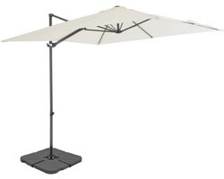 Hangende parasol Zandkleur met stevige afneembare voet | Watervast – UV bestendig – Kleurvast | Zweefparasol | Stabiel – 268 cm hoog | Tuin decoratie – Parasol – Zonparasol - Tuinparasol