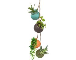 Hangende Plantenbak - Keramische Plantenhouder voor Vetplanten - Bungelende Bloempot met Jute Touw - Geschikt voor Binnen en Buiten - Woning Kantoor Tuindecoratie