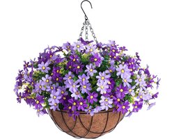 Hangende plantenbak - Kunstbloemen mand - Buiten decoreren - UV-bestendig en vervaagt niet - 30.5 cm breed - Paars