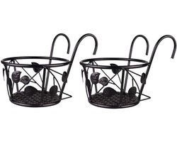 Hangende plantenbakken – 2 stuks – Voor binnen & buiten – Decoratie voor balkon en terras – Bladpatroon – Zwart