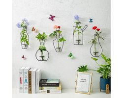 Hangende plantenbakken met glazen vazen en metalen standaard van ijzer - Set van 5, ideaal voor het decoreren van bloemstukken en als cadeau voor bruiloft thuis.