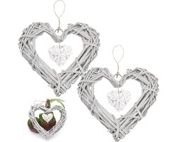 Hangende raamdecoratie 2 stuks - hartvormige rotan hangers - natuurlijke wilgenhart kranzen - romantisch vlechtwerk voor deur en raam