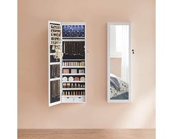 Hangende sieradenkast met ledverlichting, sieradenrek, deurmontage, in hoogte verstelbaar, afsluitbaar, 120 cm hoog