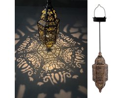 Hangende Solarverlichting Buiten – Marokkaanse Stijl – Waterdichte Metalen LED Lantaarn – Tuindecoratie – Set van 1 Stuk-vierkant