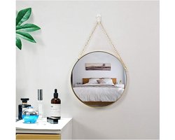 Hangende spiegel, 25 x 25 cm, rond, badkamerspiegel, messing frame met hangende ketting, eenvoudige stijl [klein formaat]