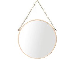 Hangende spiegel 25x25cm ronde badkamerspiegel messing frame met ophangketting klein formaat