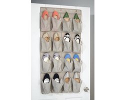 Hangende stoffen kast - praktische hangorganizer van stof - de perfecte hangplank voor schoenen - hangopberger - 16 vakken - kleur: taupe/naturel