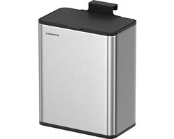 Hangende vuilnisemmer 8 liter - compostemmer keuken - stalen afvalemmer - deksel - biologisch afval - haak kastdeur - muur - onderkast - badkamer - metallic zilver